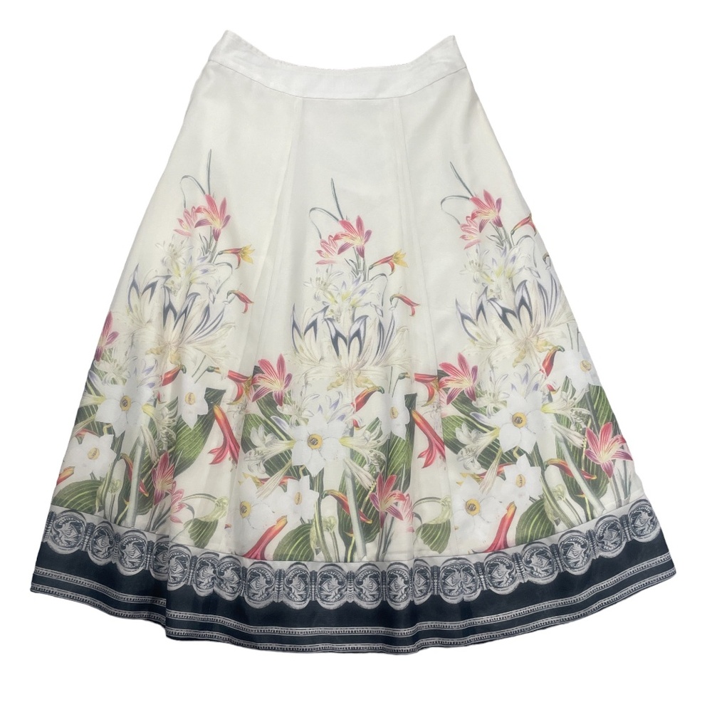 Soft Surroundings Small Floral Ivory Lined Skirt Side Zip 100% Polyester